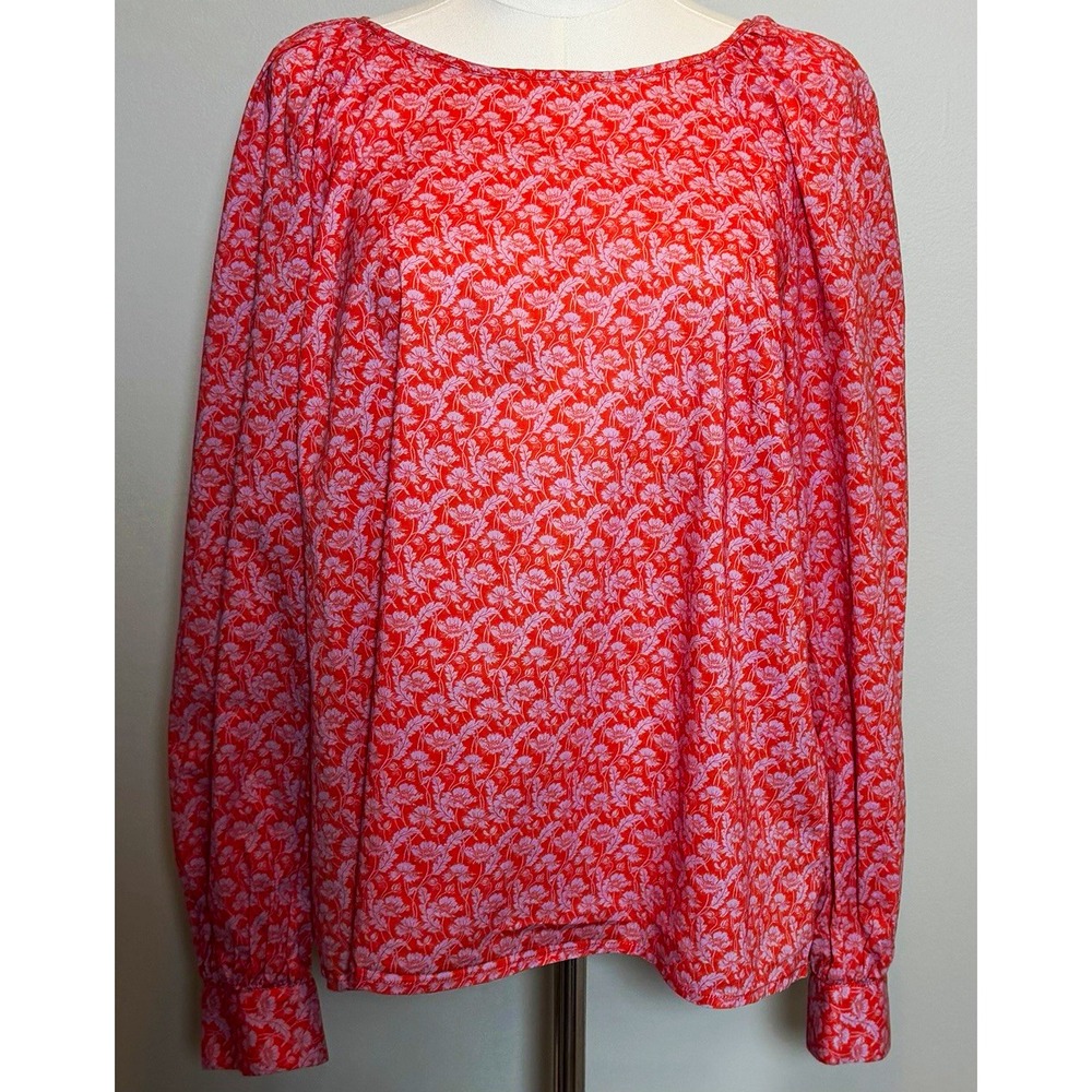 J.Crew Liberty Fabric Orange Pink Floral Round Neck Long Sleeve Blouse XL